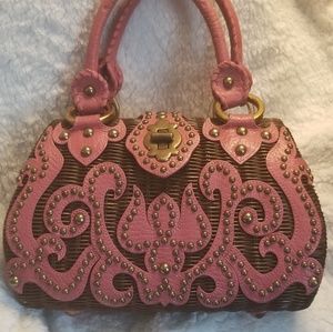 Isabella Fiore - Chocolate and pink wicker handbag
